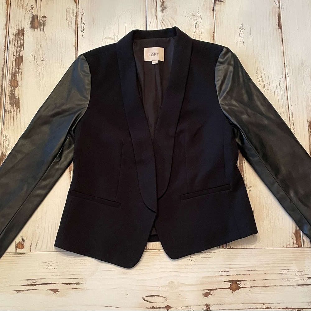 Loft black blazer with faux leather sleeves